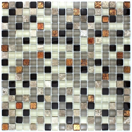 Carrelage mosaique verre et pierre 1 plaque VERDI