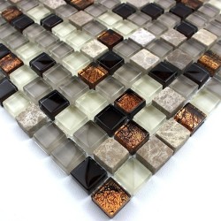Carrelage mosaique verre et pierre 1 plaque VERDI