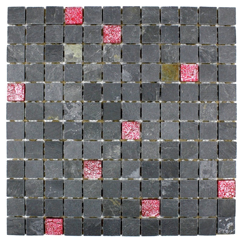 Carrelage mosaique verre et pierre ardoise ALLURE ROUGE