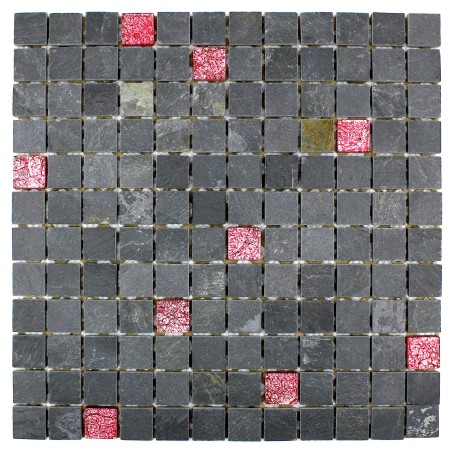 Carrelage mosaique verre et pierre ardoise 1 plaque ALLURE