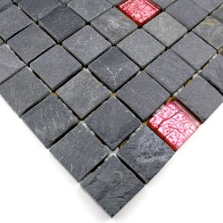 Carrelage mosaique verre et pierre ardoise ALLURE ROUGE