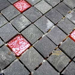 Carrelage mosaique verre et pierre ardoise ALLURE ROUGE