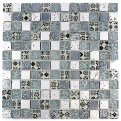 Carrelage mosaique verre et pierre ardoise 1 plaque ALLURE