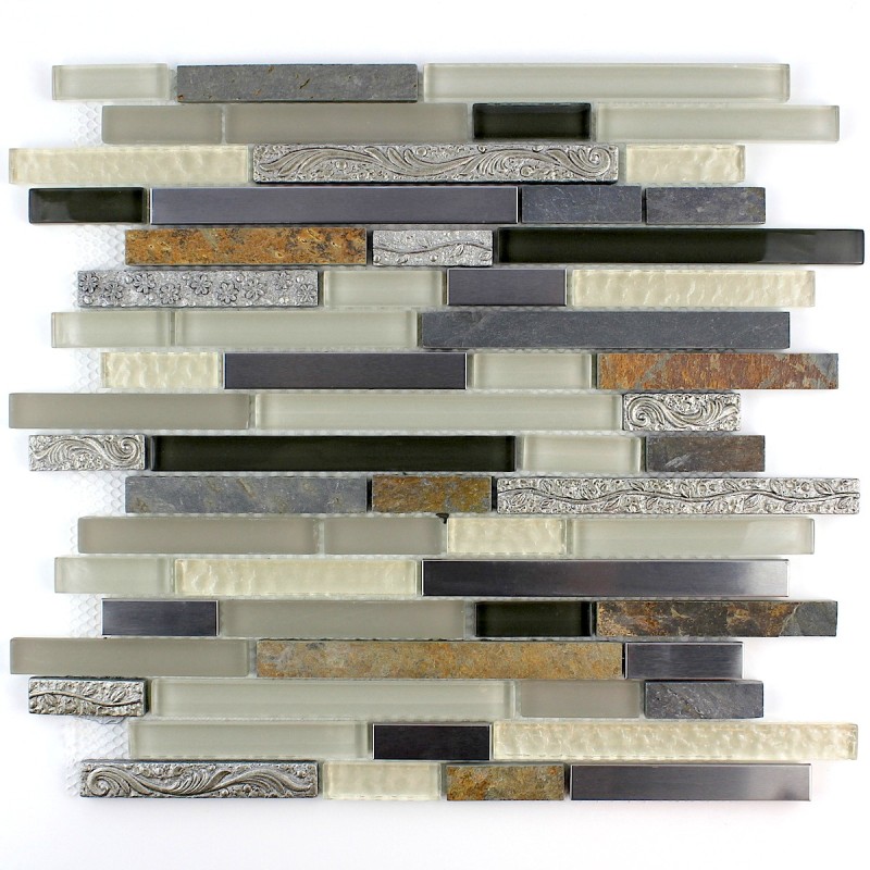 Mosaique carrelage verre 1 plaque NOIR MIX