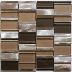 Mosaique d'aluminium et verre pour mur salle de bain et cuisine 1m Albi Marron