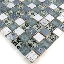 Carrelage mosaique verre et pierre ardoise 1 plaque ALLURE