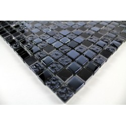 Mosaique carrelage verre 1 plaque NOIR MIX