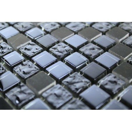 Mosaique carrelage verre 1 plaque NOIR MIX