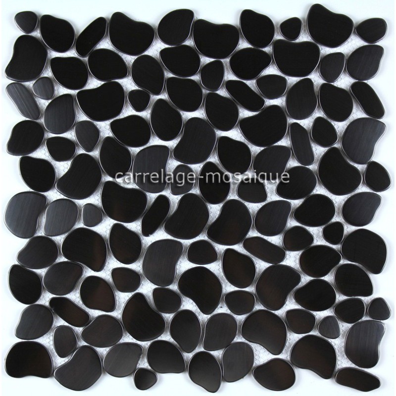 mosaique inox pour douche italienne et credence cuisine Galet noir 1m2