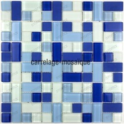 Mosaique verre douche salle de bain cubic bleu 1m2