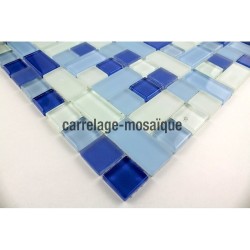 Mosaique verre douche salle de bain cubic bleu 1m2