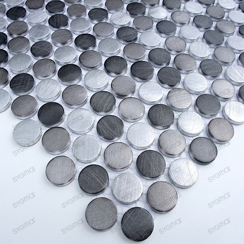 Aluminium mosaic sample splashback kitchen circle gris