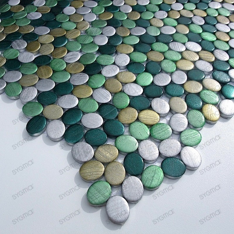 Mosaique cuisine aluminium oval vert ech