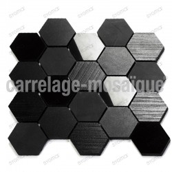 Mosaico de piedra para cocina y ducha color negro Carbone Hex