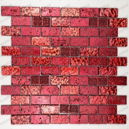 Mosaico vidrio y piedra modelo metallic brique rouge