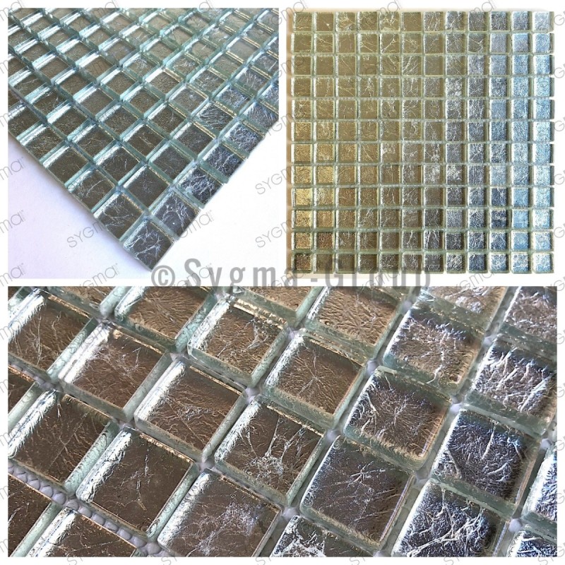 Muestra azulejo ducha en mosaico vidrio hedra argent