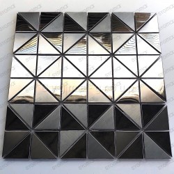 Mirror and brushed stainless steel mosaic tile model Kubu