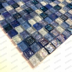 Blue mosaic tiles glass walkin shower Arezo Cyan