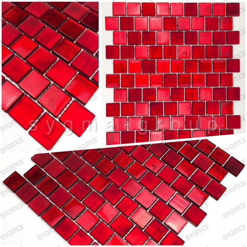 Glass mosaic tile sample for shower and bathroom drio rouge