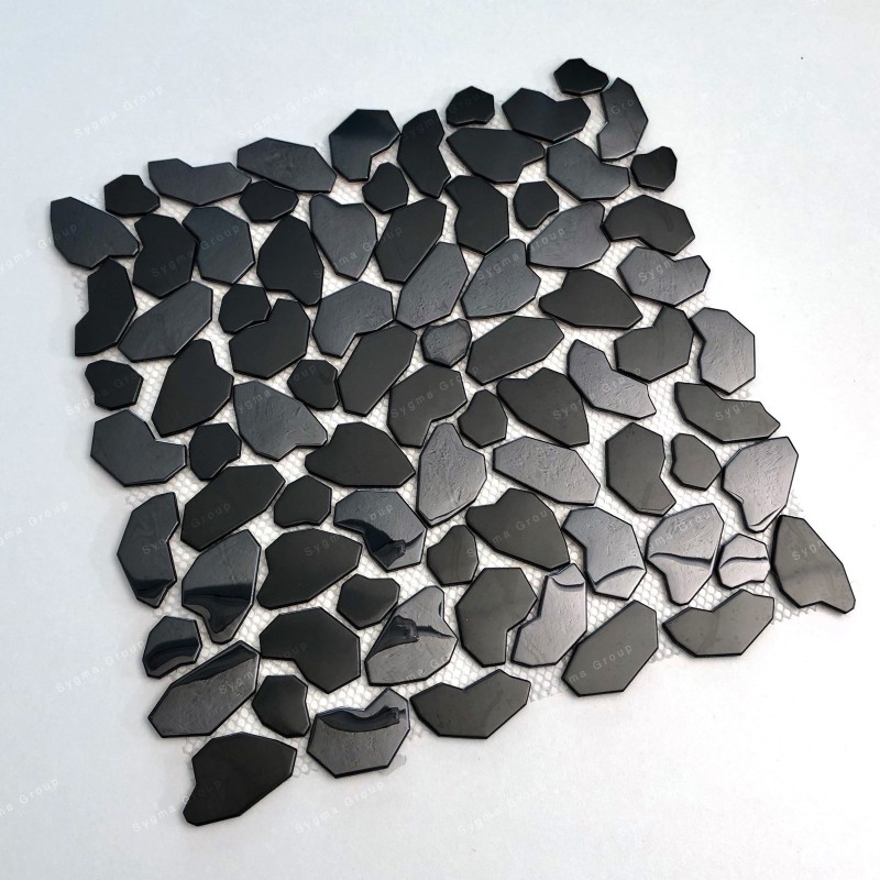 Mosaique Galets carrelage metal inox mur et sol SYRUS NOIR