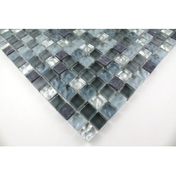 Mosaique carrelage verre 1 plaque NOIR MIX