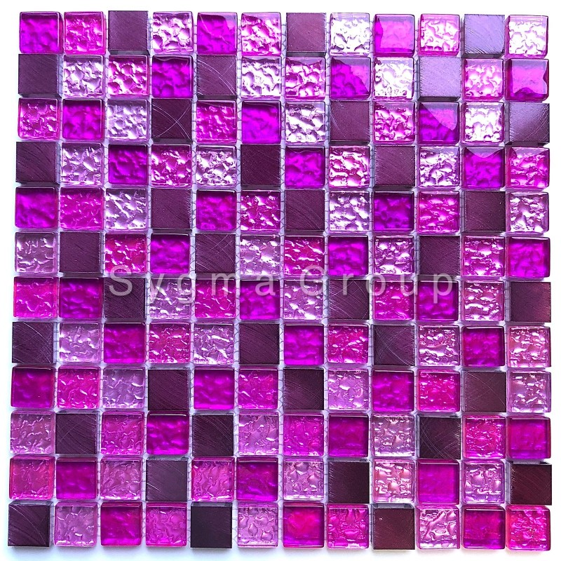 mosaique aluminium et verre credence cuisine douche Nomade Fuchsia