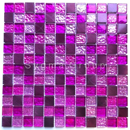mosaique aluminium et verre credence cuisine douche Nomade Fuchsia