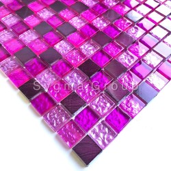 mosaique aluminium et verre credence cuisine douche Nomade Fuchsia