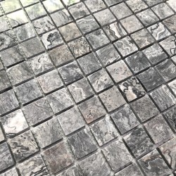 Mosaique de pierre mur et sol salle de bains Nizza Gris