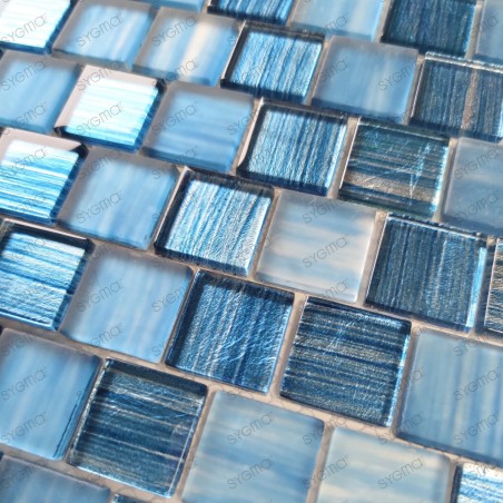 Mosaique verre douche et salle de bain 1m Drio bleu