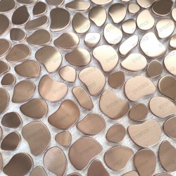 Mosaic stainless steel backsplash pebble tile Galet Cuivre