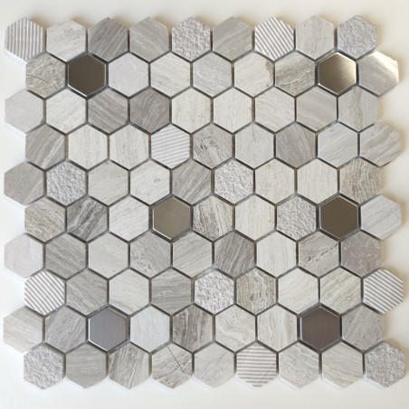 Mosaico de mármol y acero inoxidable para el baño y la ducha Bellona Beige Mosaico de mármol y acero inoxidable para el baño y la ducha Bellona Beige