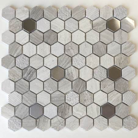 Mosaico de mármol y acero inoxidable para el baño y la ducha Bellona Beige