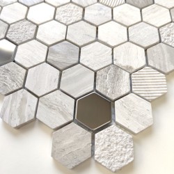 Mosaico de mármol y acero inoxidable para el baño y la ducha Bellona Beige