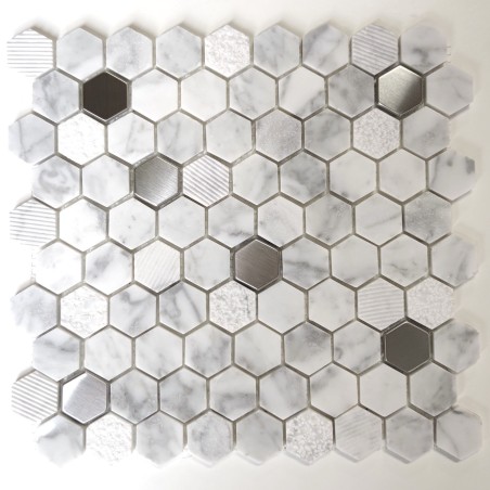 mosaico de mármol y metal para la ducha del baño Bellona Blanc mosaico de mármol y metal para la ducha del baño Bellona Blanc
