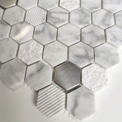 mosaico de mármol y metal para la ducha del baño Bellona Blanc