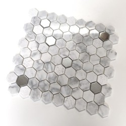 mosaico de mármol y metal para la ducha del baño Bellona Blanc