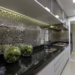 Mirror and brushed stainless steel mosaic tile model Kubu