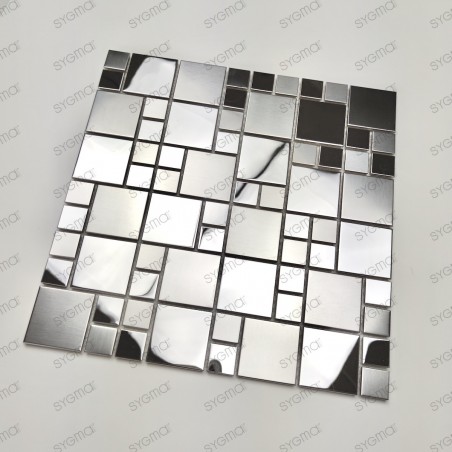 Mosaique en inox effet miroir et brossé cuisine ou salle de bain Coretto