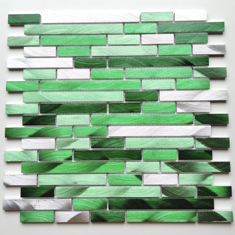 Carreaux mosaique aluminium metal pour cuisine ou salle de bains modele WADIGA VERT