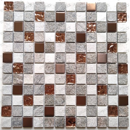 mosaico de piedra y acero inoxidable para cocina y baño modelo HORACE