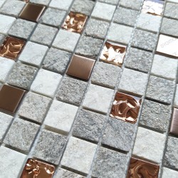 mosaico de piedra y acero inoxidable para cocina y baño modelo HORACE