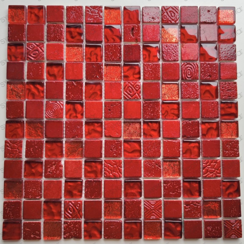 Tile mosaic glass and stone 1 sheet Alliage Rouge