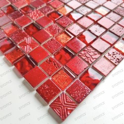 Tile mosaic glass and stone 1 sheet Alliage Rouge