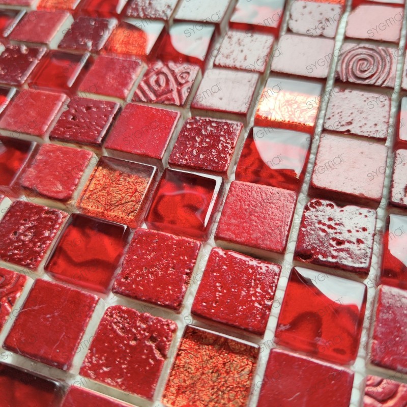 Glass and stone mosaic shower bathroom backsplash 1 sqm Alliage Rouge