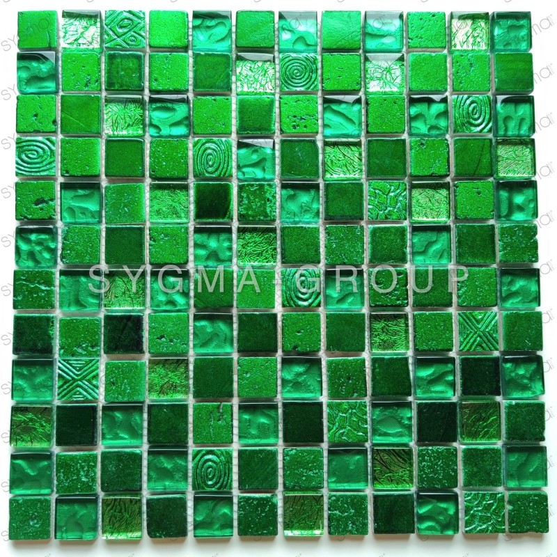 Carrelage mosaique verre et pierre Alliage Vert