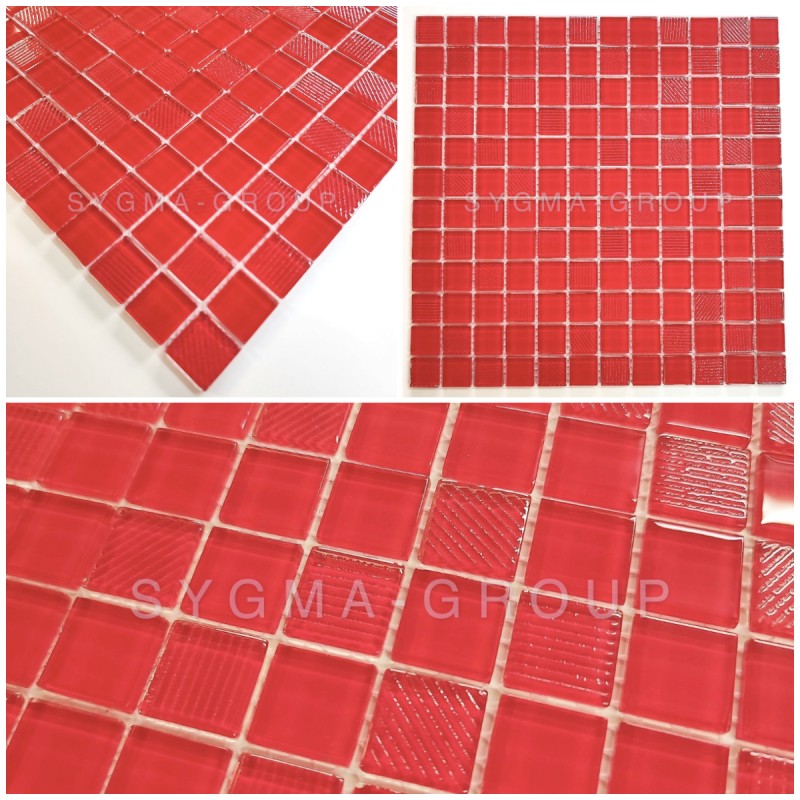 Sample of glass floor and wall mosaic, Lorens red model Sample of glass floor and wall mosaic, Lorens red model