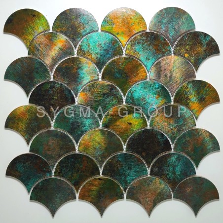 Sheet of lightweight Melkior aluminum wall tile, illustrating its easy installation.