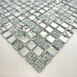 Installed mirror mosaic tile showing bright reflections and cracked crystal texture