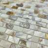 Natural mother of pearl mosaic (2mm) wall tile in white and gold for walk-in shower.